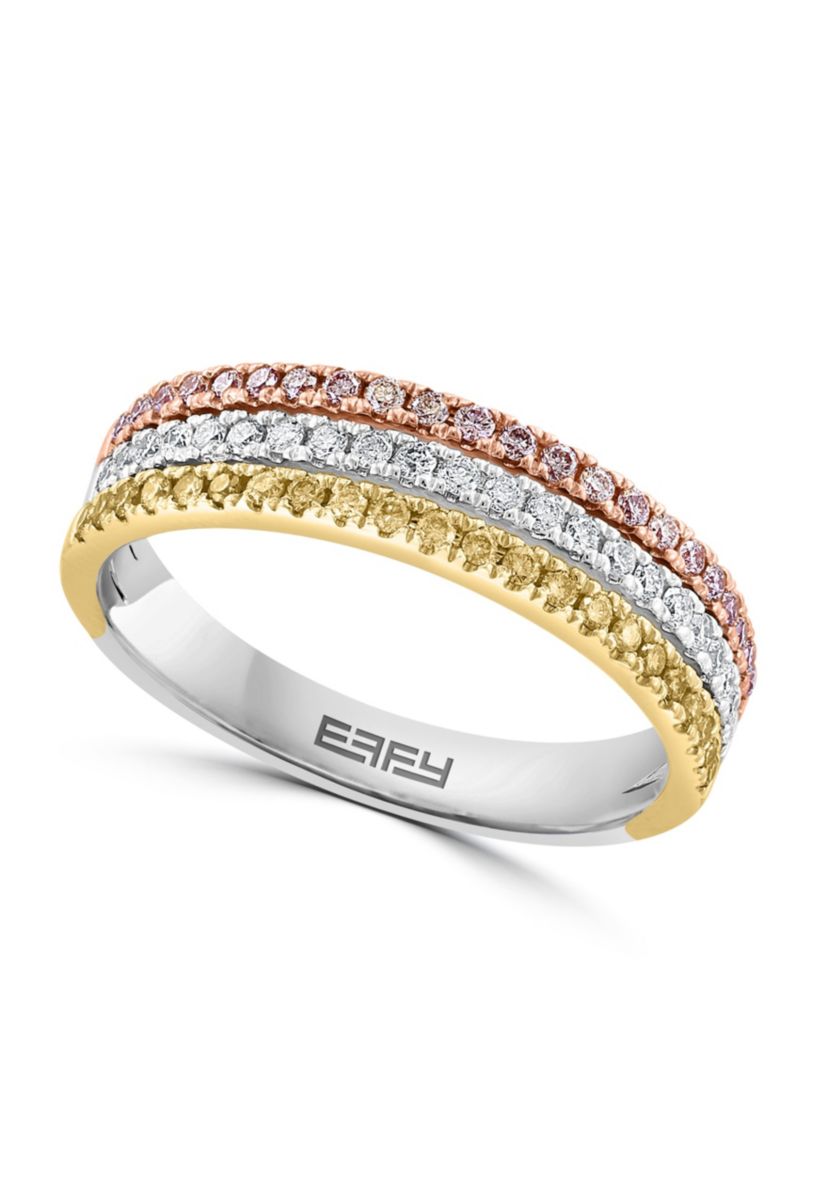 White, Yellow And Pink Natural Diamond Ring In 14K Tri Color Gold