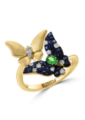 Effy Diamond, Natural Sapphire and Tsavorite Butterfly Ring in 14K Yellow Gold, 7