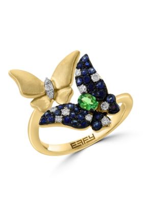 Effy Diamond, Natural Sapphire and Tsavorite Butterfly Ring in 14K Yellow Gold, 7 -  0191120782201