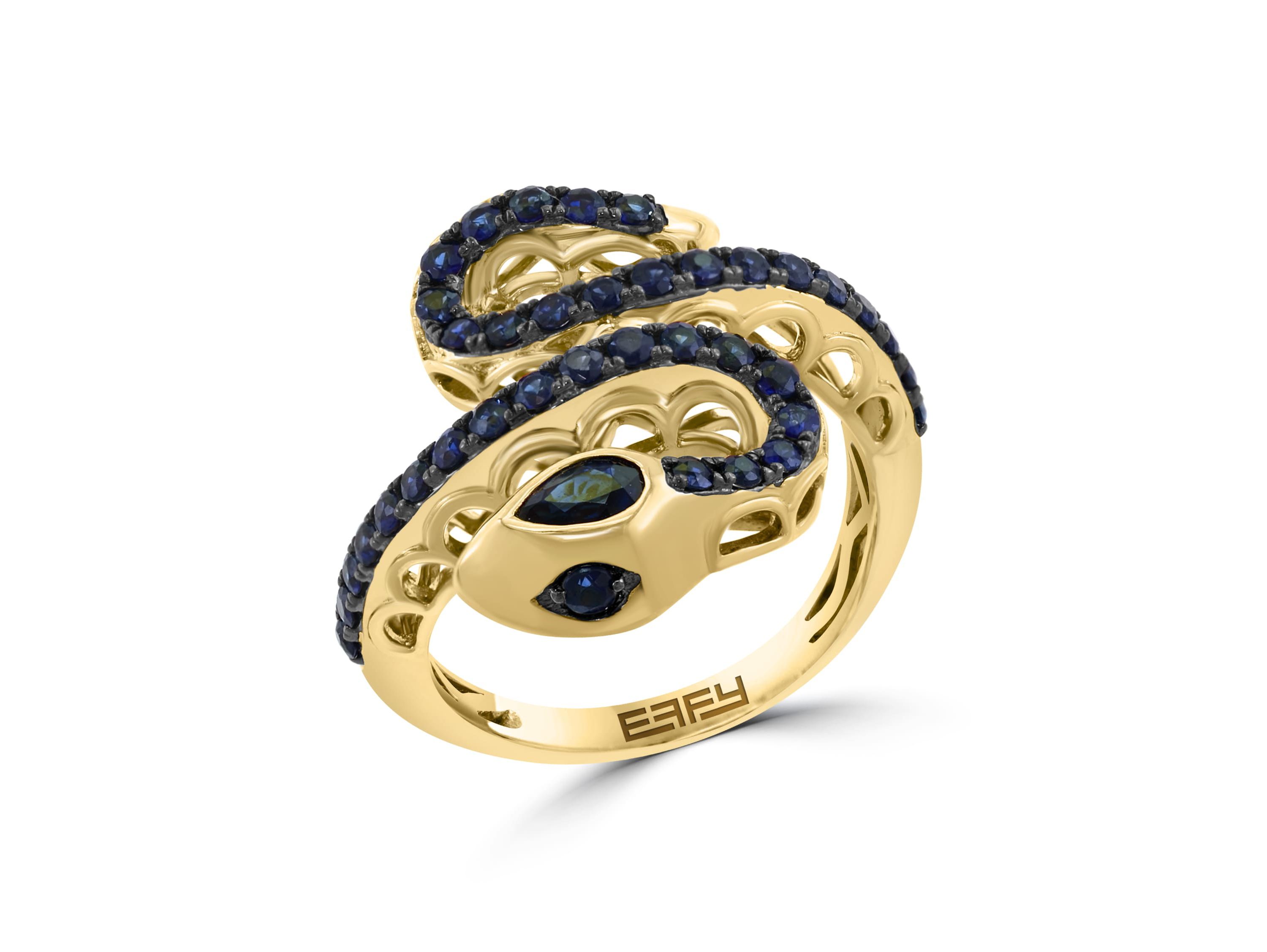 Natural Sapphire Snake Ring in 14K Yellow Gold
