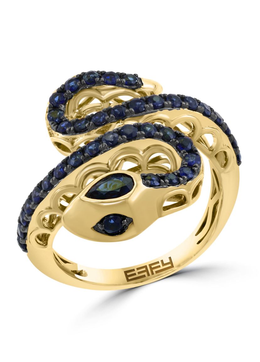 Natural Sapphire Snake Ring in 14K Yellow Gold