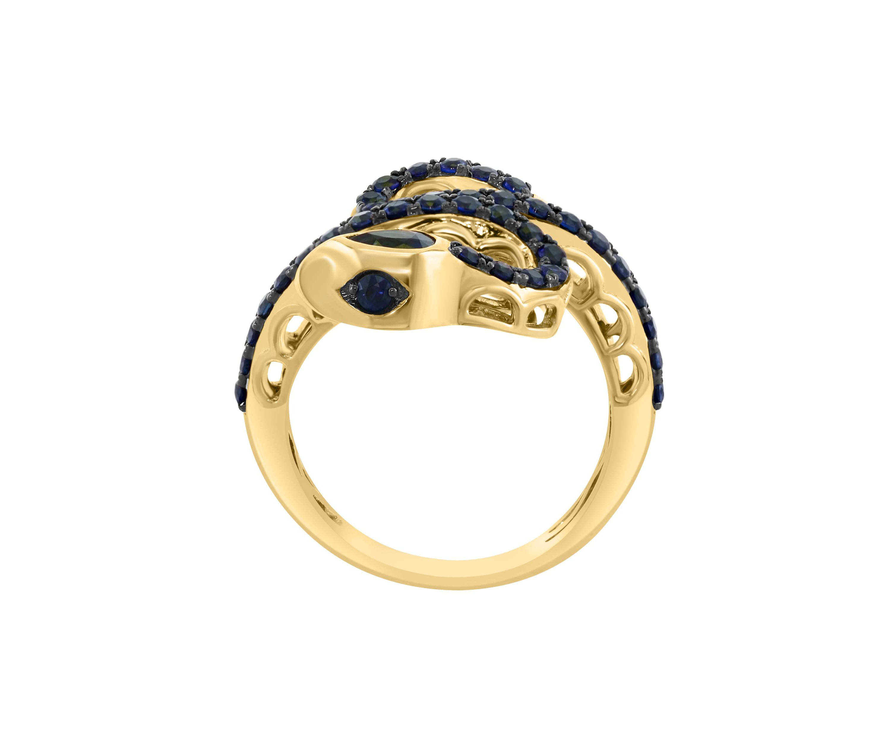 Natural Sapphire Snake Ring in 14K Yellow Gold