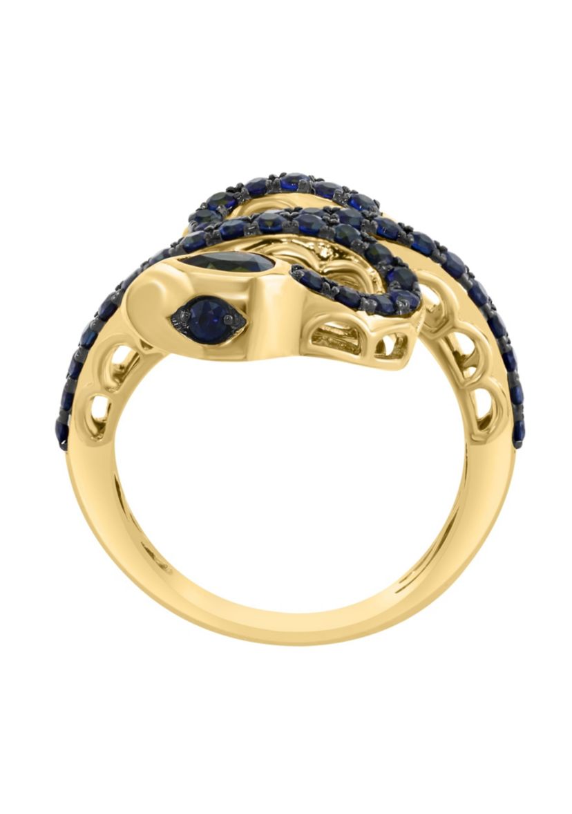Natural Sapphire Snake Ring in 14K Yellow Gold