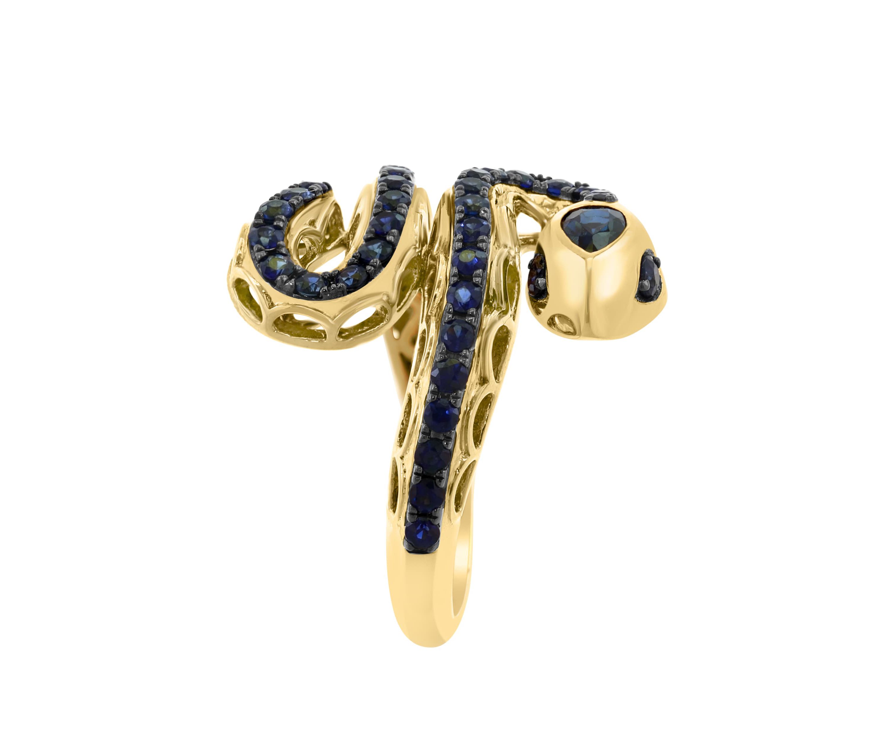 Natural Sapphire Snake Ring in 14K Yellow Gold