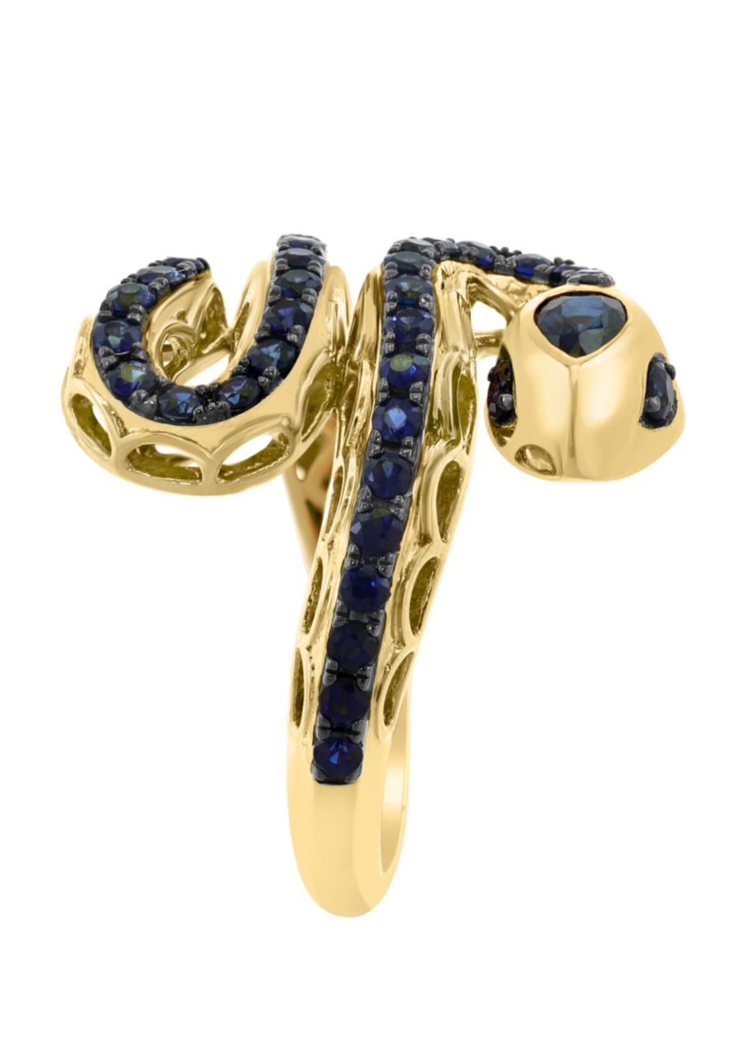Natural Sapphire Snake Ring in 14K Yellow Gold