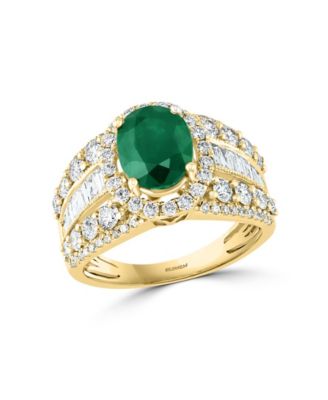 Effy Diamond and Natural Emerald Ring in 14K Yellow Gold