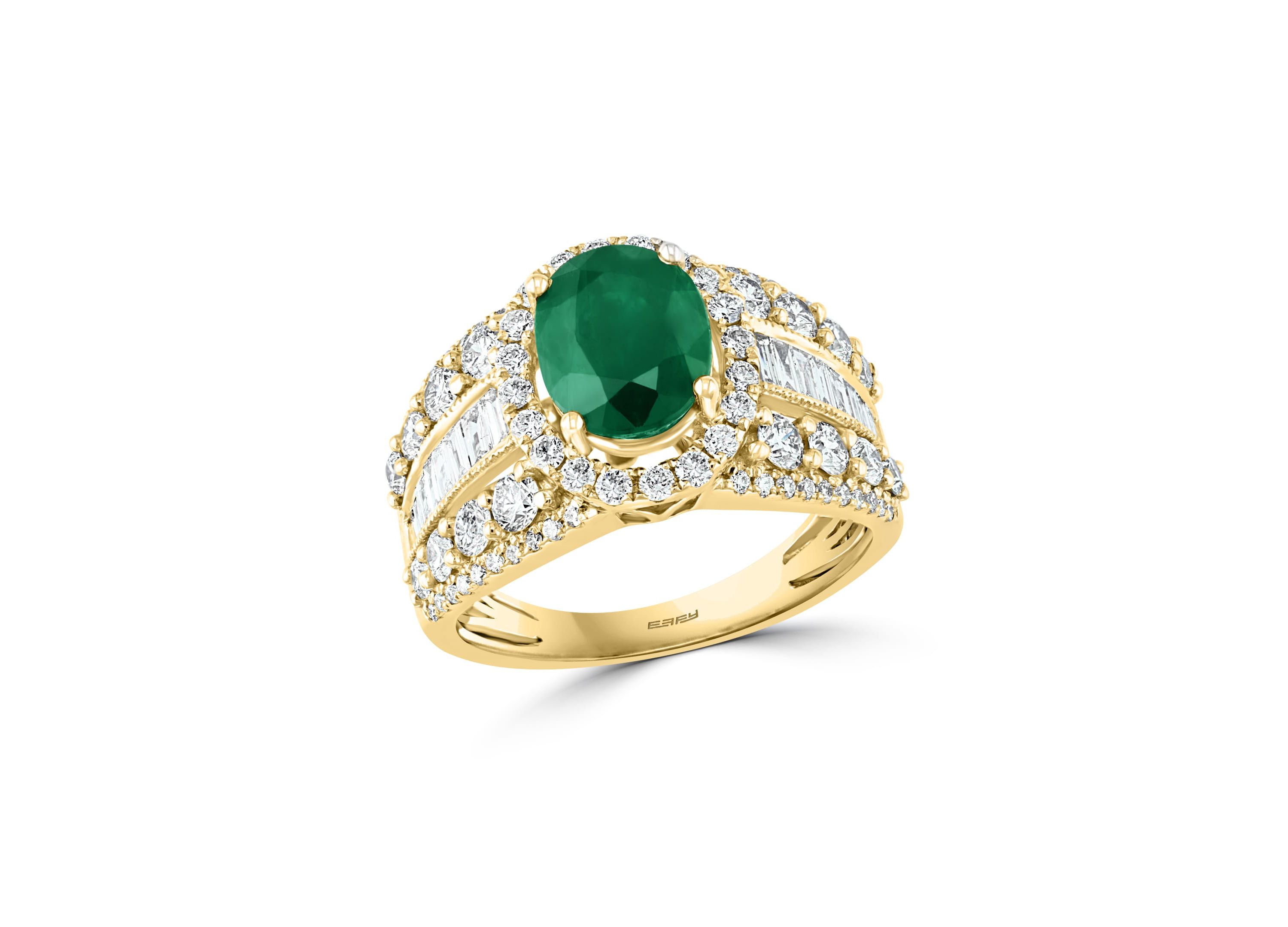 Diamond and Natural Emerald Ring in 14K Yellow Gold