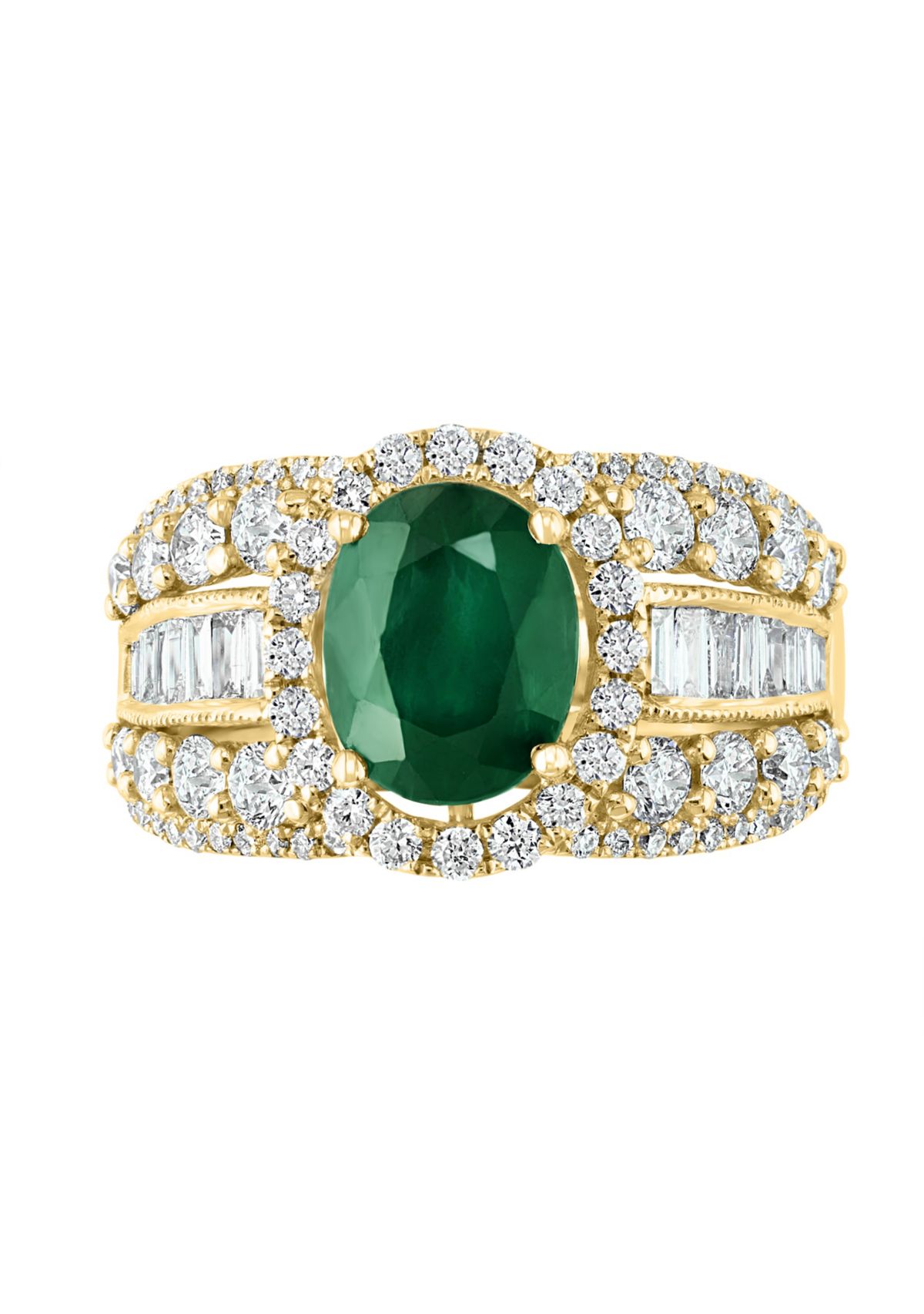 Diamond and Natural Emerald Ring in 14K Yellow Gold