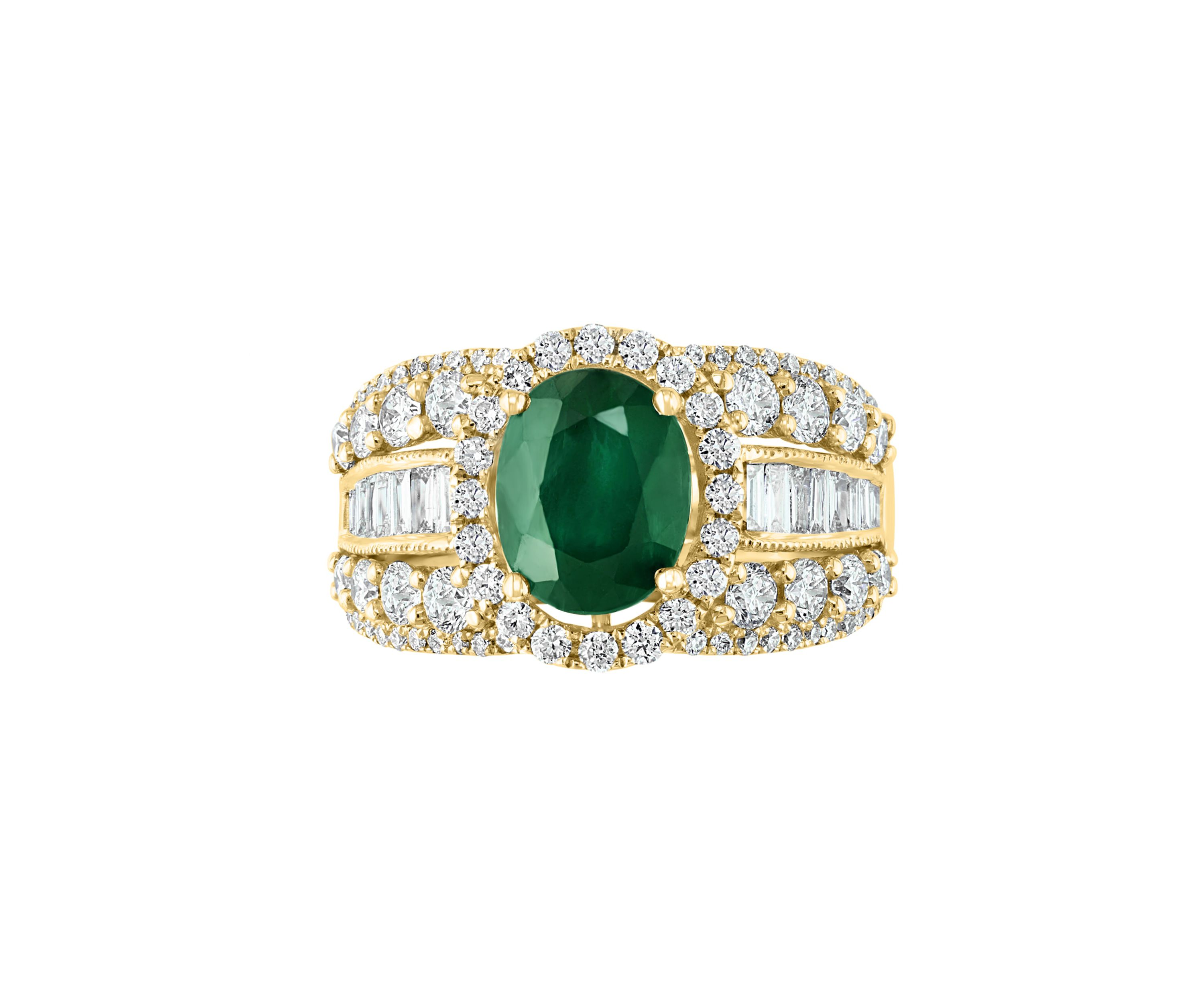 Diamond and Natural Emerald Ring in 14K Yellow Gold