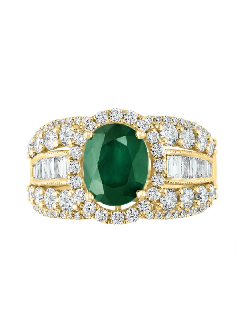 Diamond and Natural Emerald Ring in 14K Yellow Gold