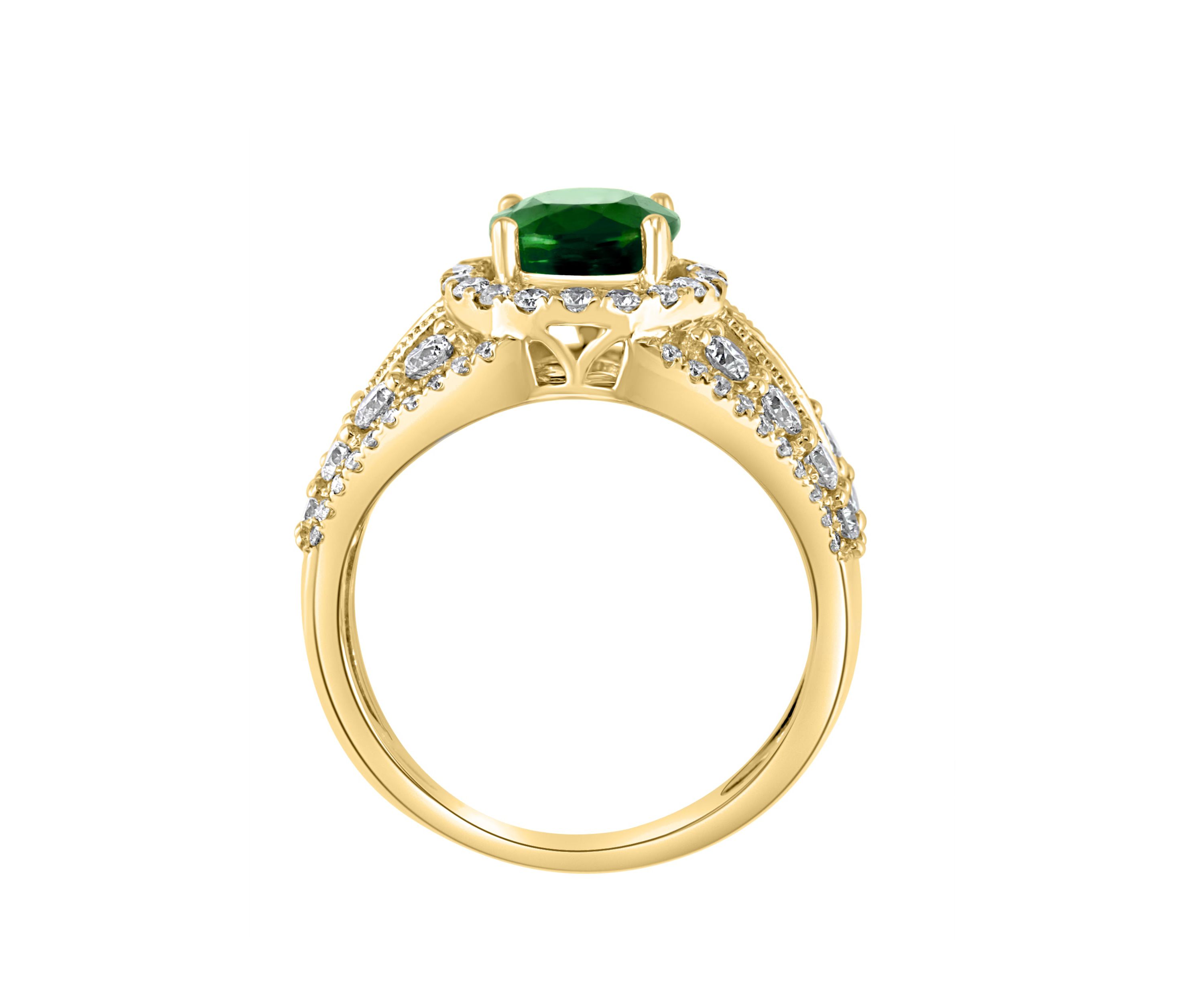 Diamond and Natural Emerald Ring in 14K Yellow Gold