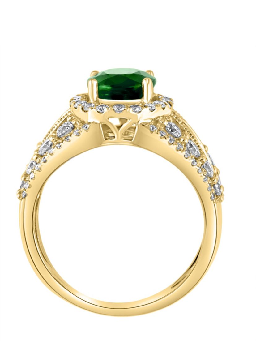 Diamond and Natural Emerald Ring in 14K Yellow Gold