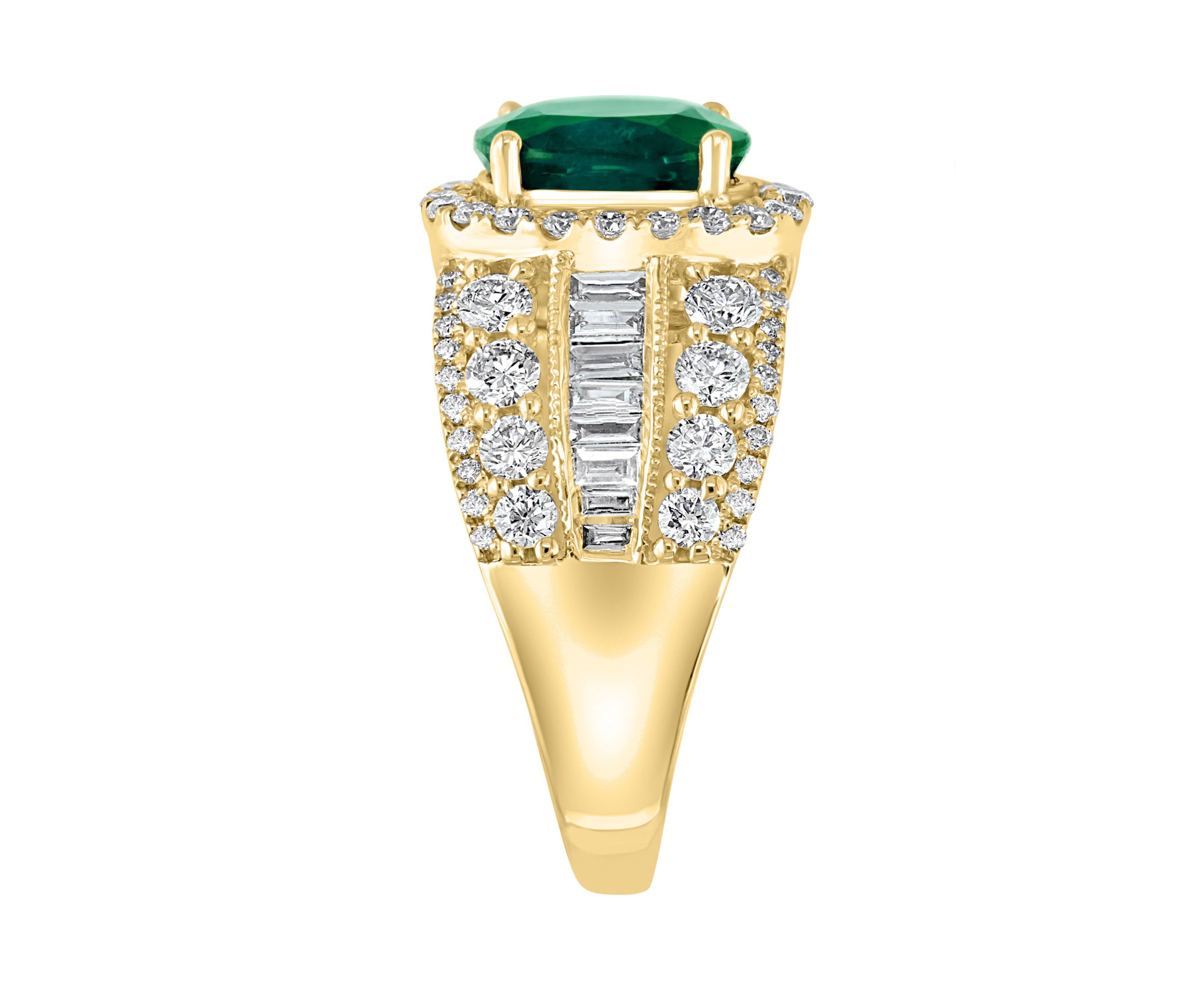 Diamond and Natural Emerald Ring in 14K Yellow Gold