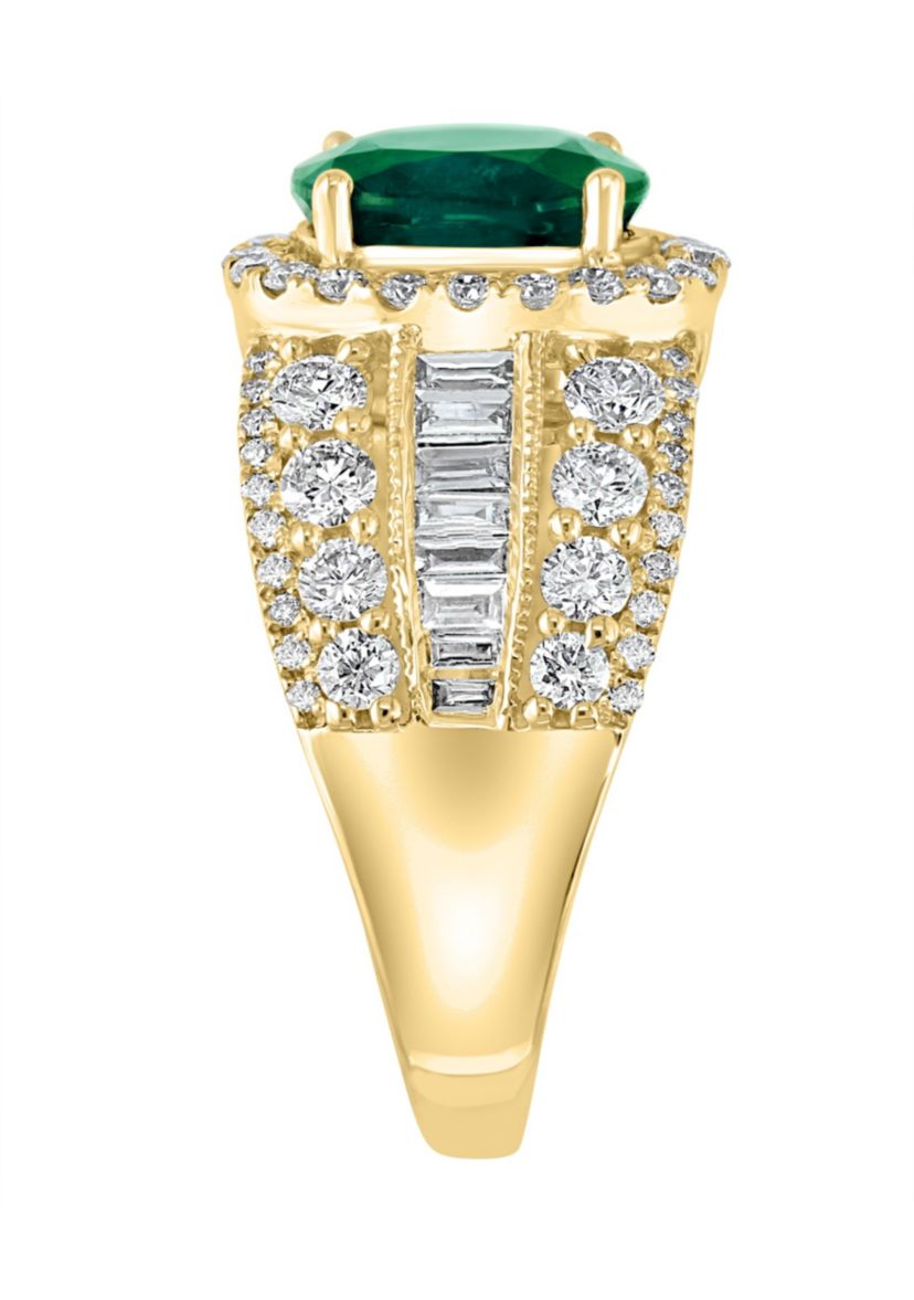 Diamond and Natural Emerald Ring in 14K Yellow Gold
