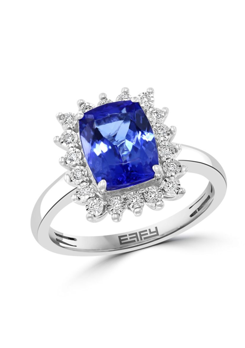 Diamond And Tanzanite Ring In Sterling Silver