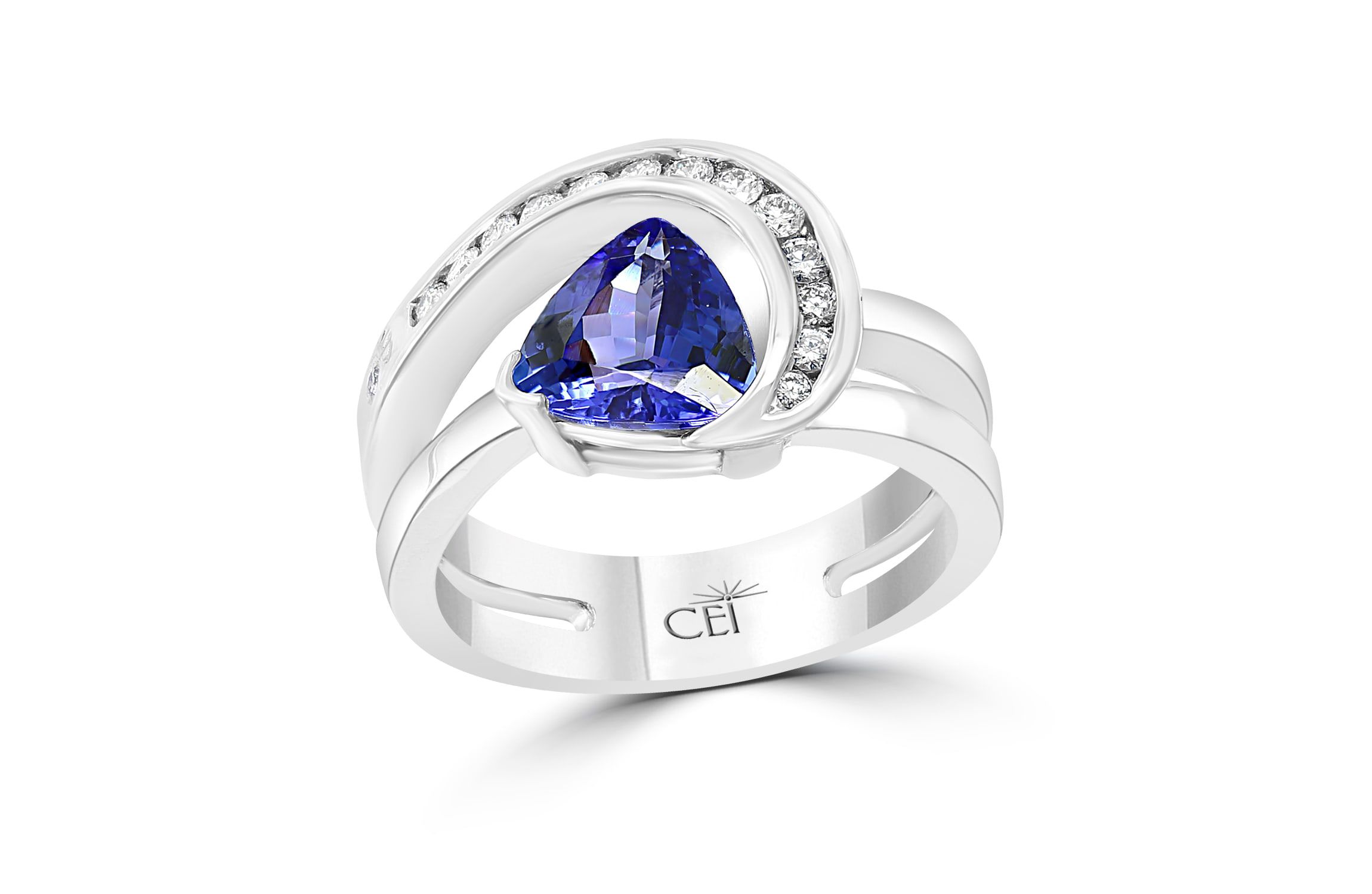 Diamond And Tanzanite Ring In 14K White Gold