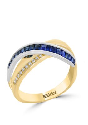 Effy Diamond And Natural Sapphire Ring In 14K White & Yellow Gold -  5400489WZ0AS21DS5