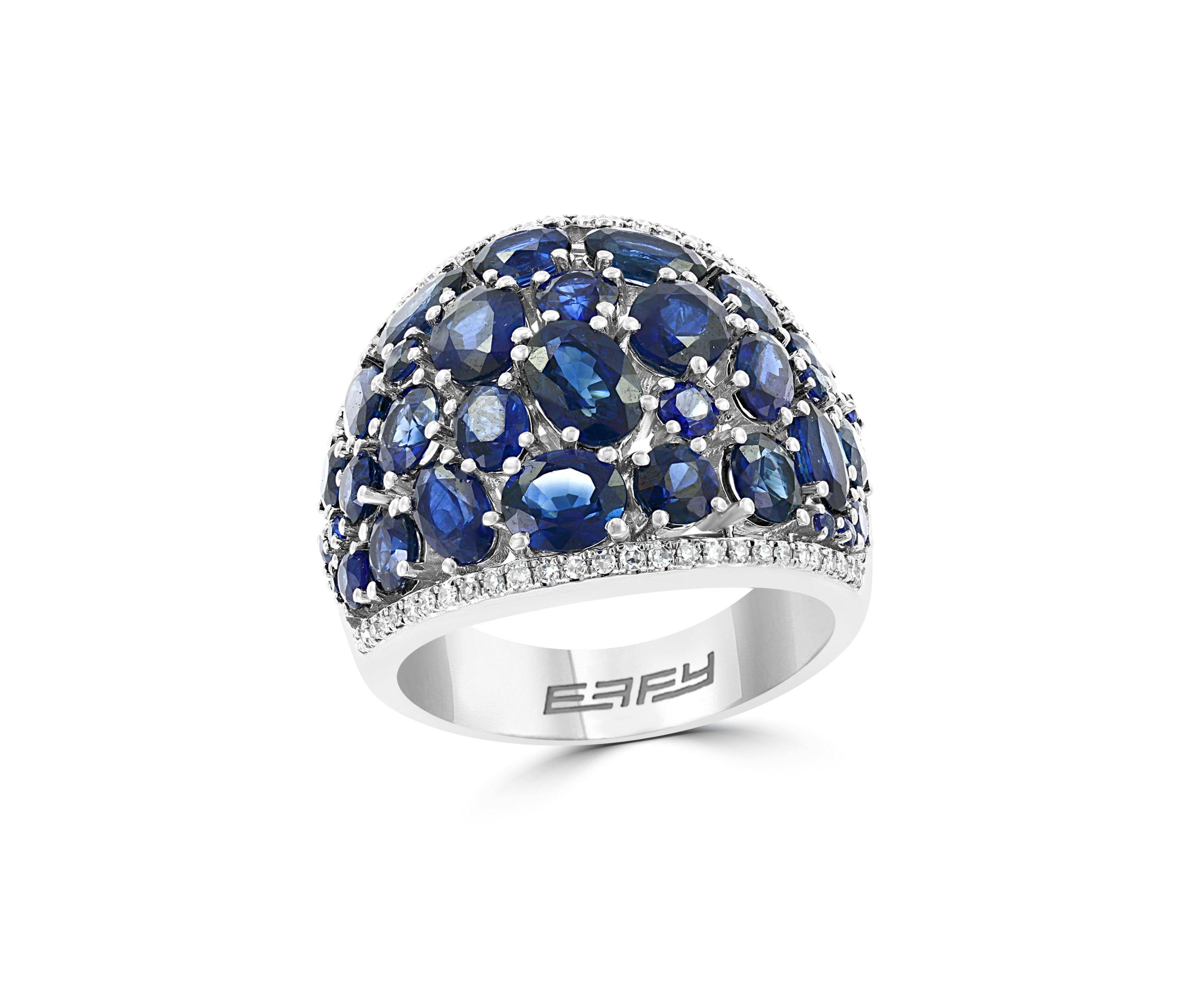 Diamond And Natural Sapphire Ring In 14K White Gold
