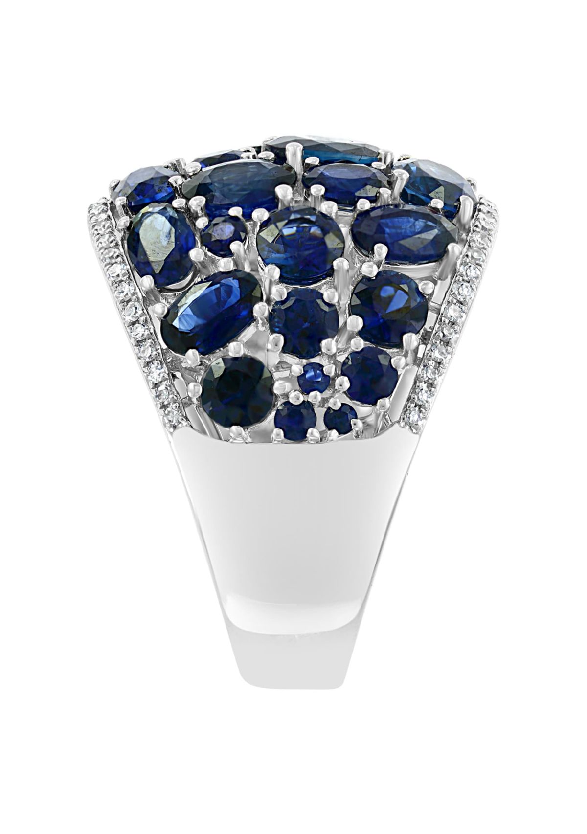 Diamond And Natural Sapphire Ring In 14K White Gold