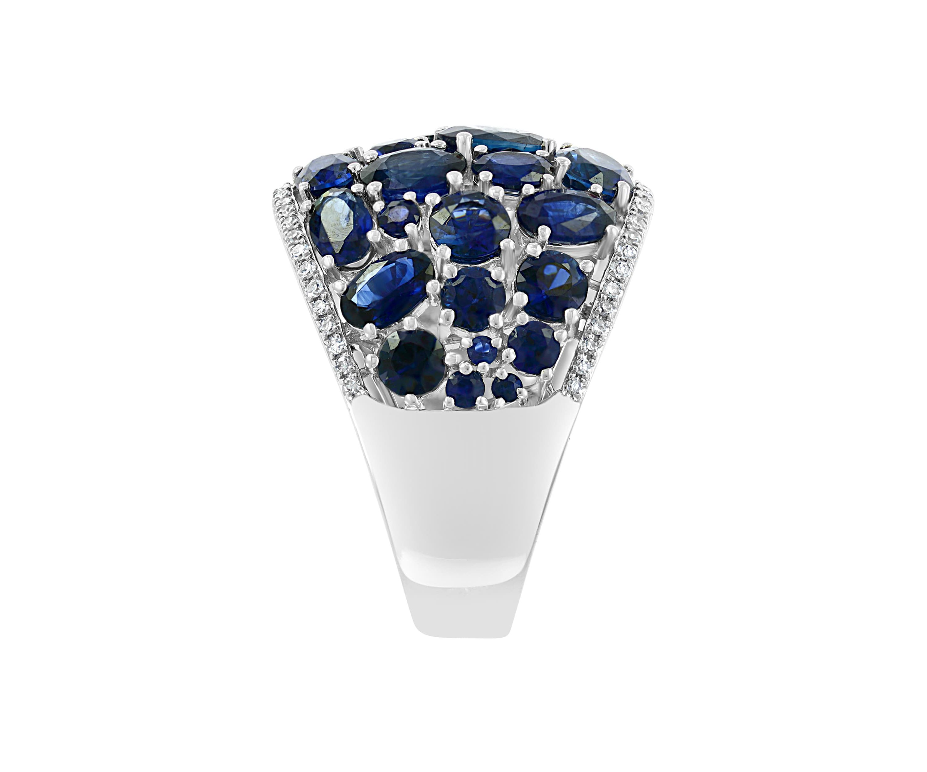 Diamond And Natural Sapphire Ring In 14K White Gold