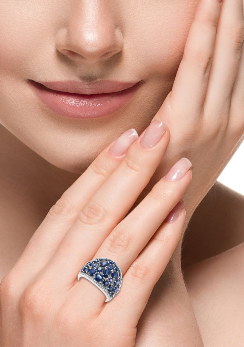 Diamond And Natural Sapphire Ring In 14K White Gold