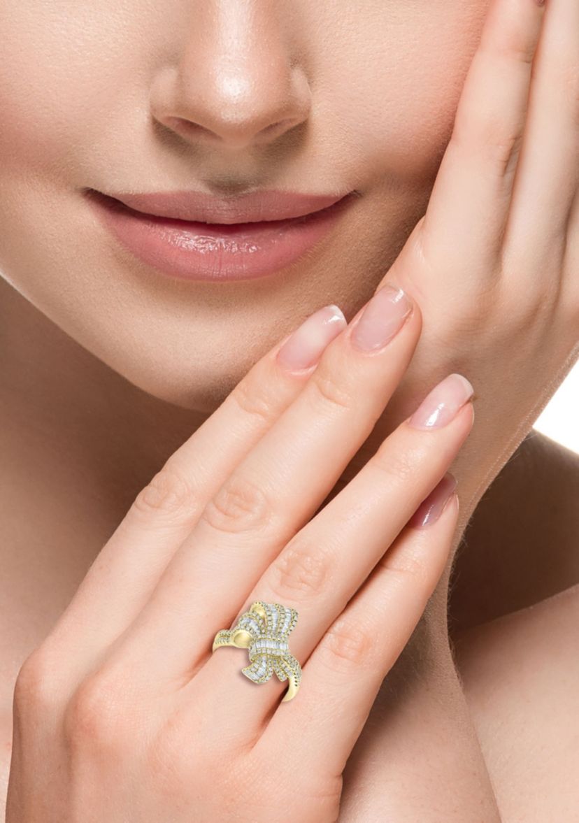 Diamond Bow Ring In 14K Yellow Gold