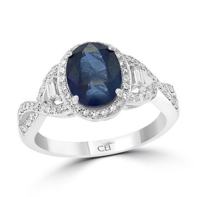 Effy Diamond And Natural Sapphire Ring In 14K White Gold, 7