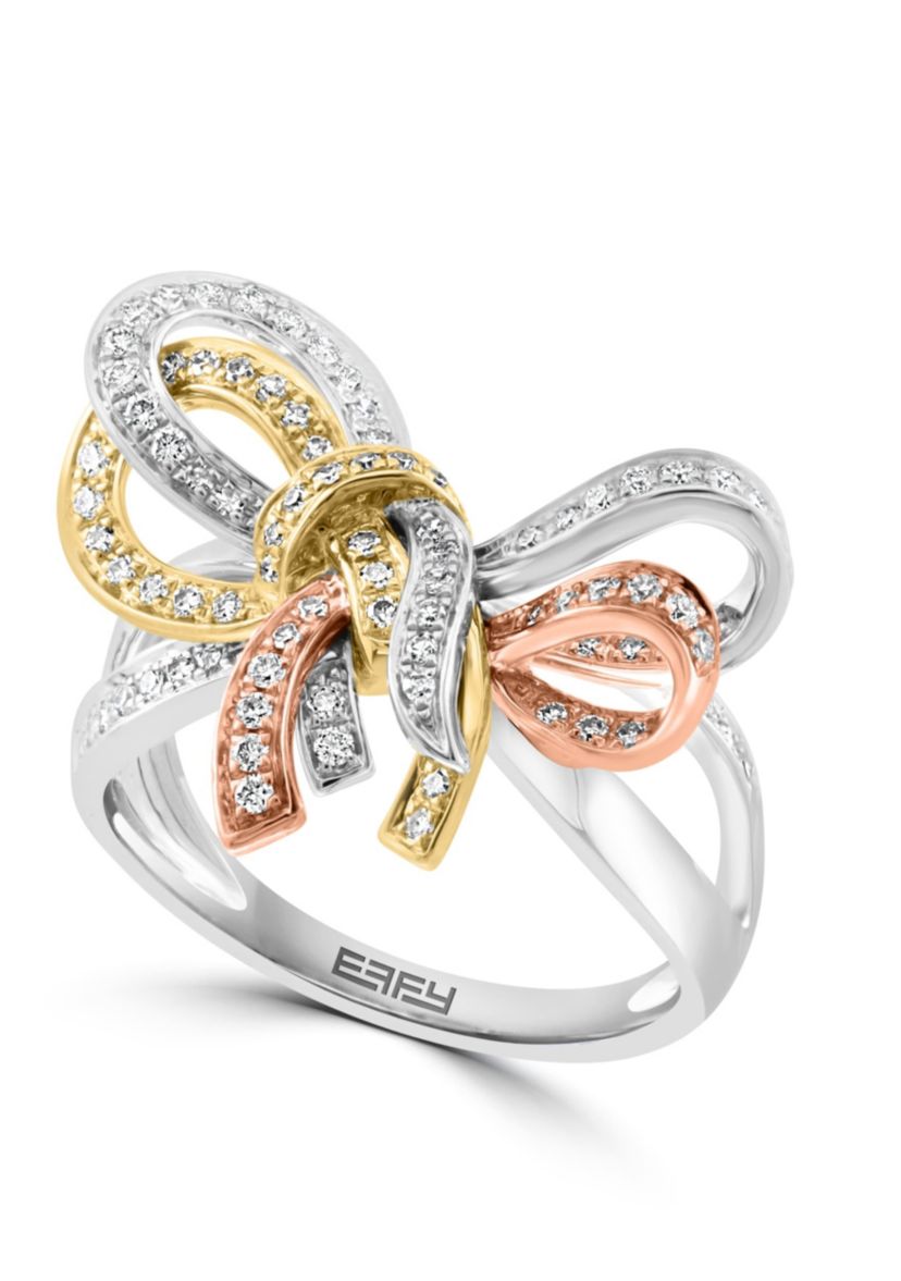 Diamond Bow Ring In 14K Tri Color Gold