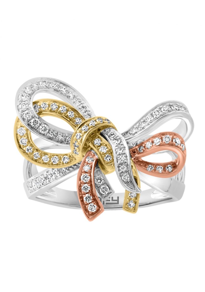 Diamond Bow Ring In 14K Tri Color Gold