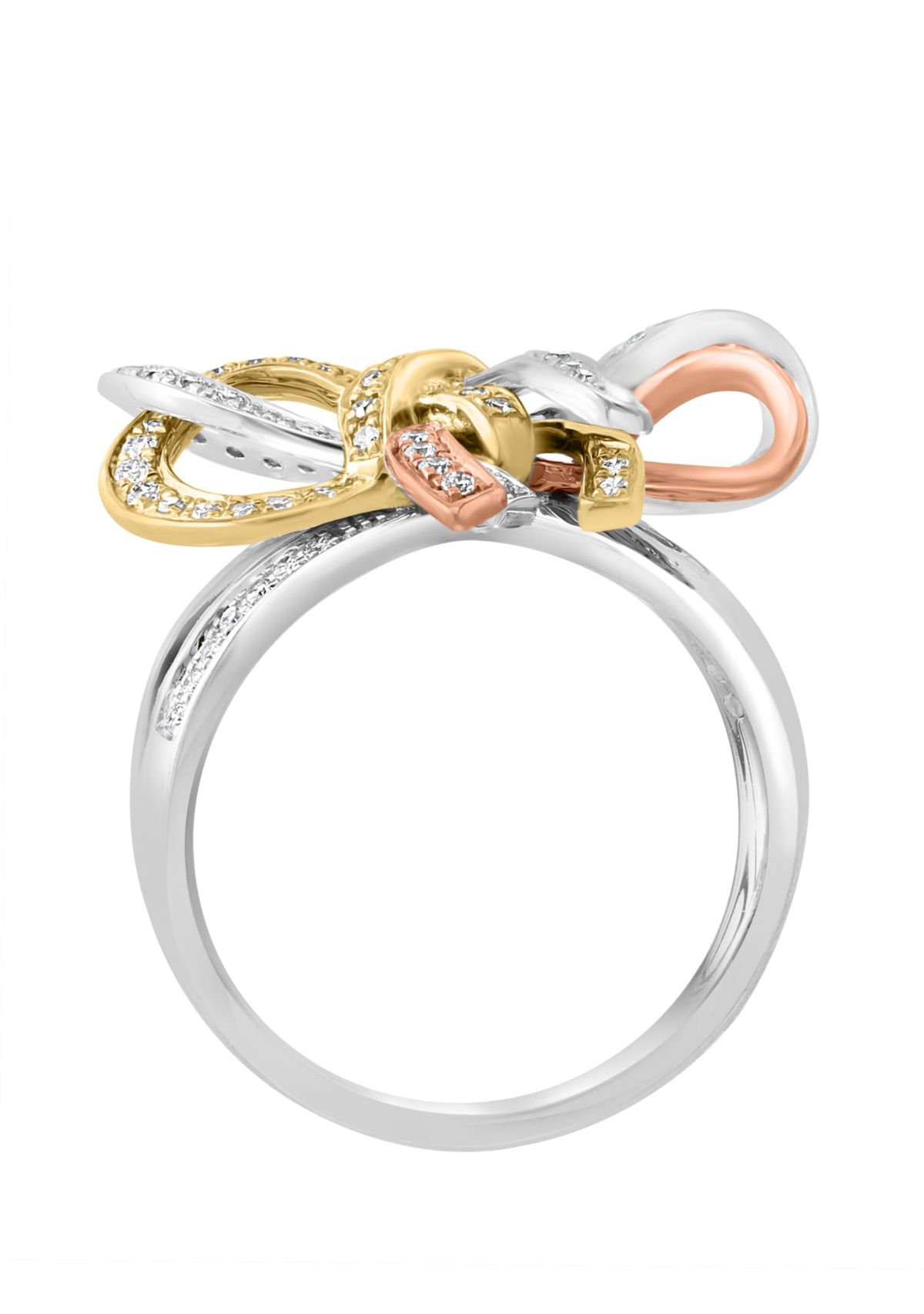 Diamond Bow Ring In 14K Tri Color Gold