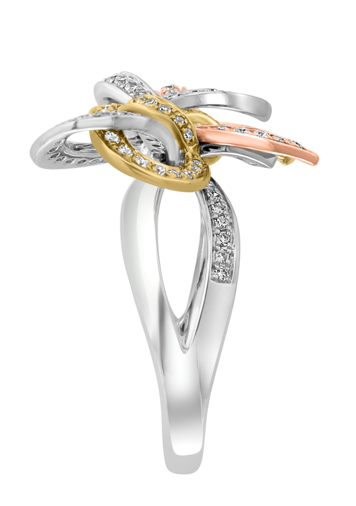 Diamond Bow Ring In 14K Tri Color Gold