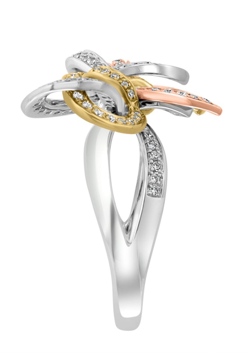 Diamond Bow Ring In 14K Tri Color Gold