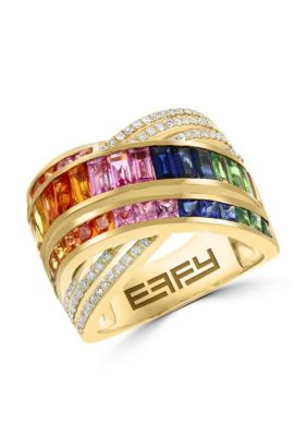 Effy Diamond, Multi Sapphire and Tsavorite Ring in 14K Yellow Gold, 7 -  0191120888439