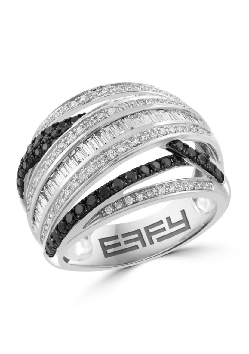 Black and White Diamond Ring in 14K White Gold