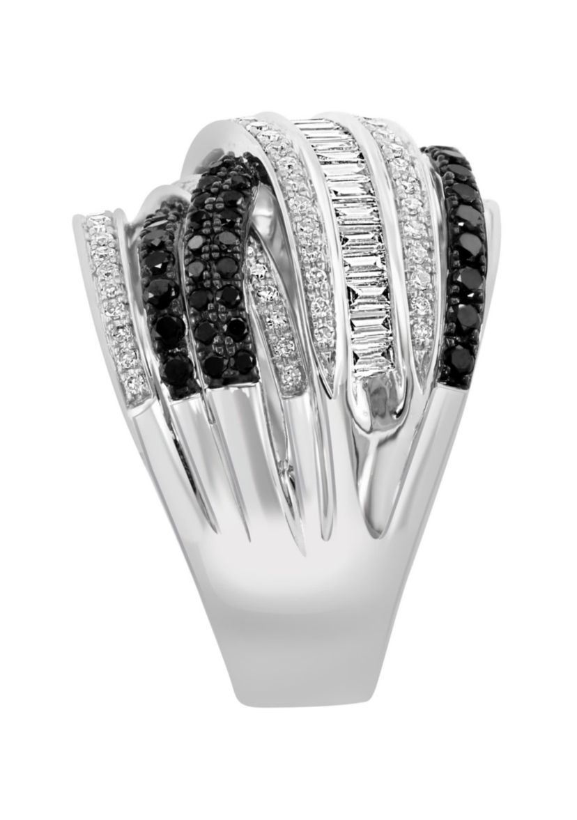 Black and White Diamond Ring in 14K White Gold