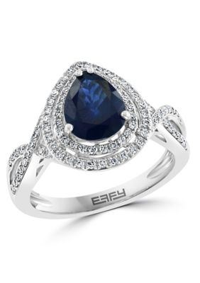 Effy Diamond And Natural Sapphire Ring In 14K White Gold, 7