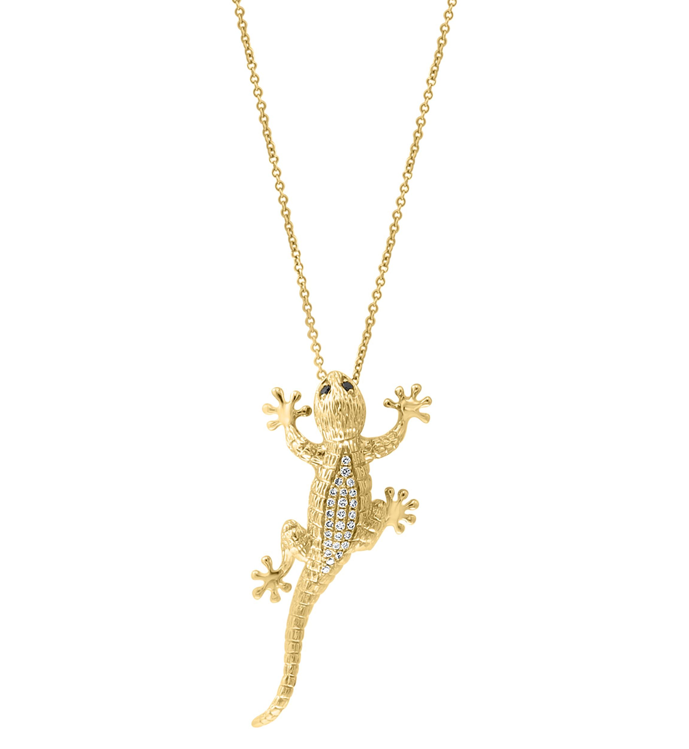 Diamond Lizard Pendant In Sterling Silver