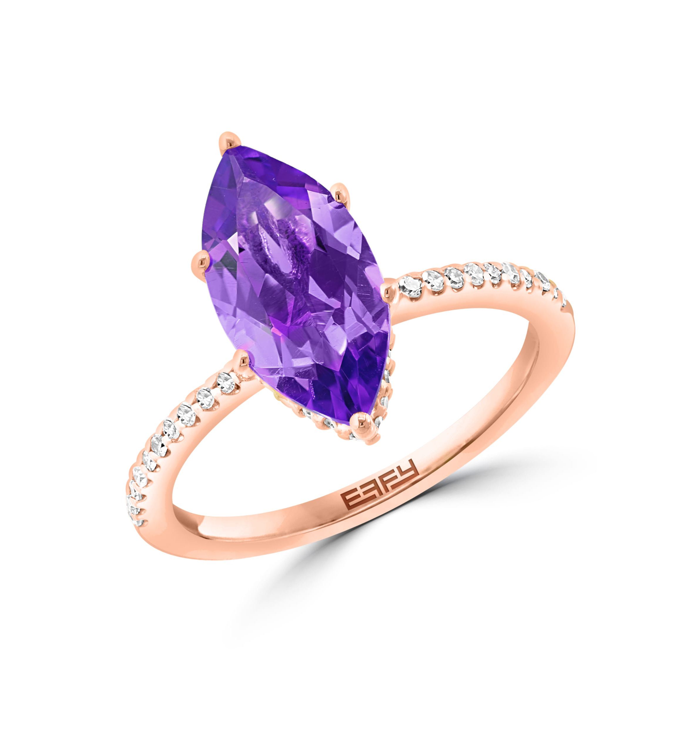 Diamond and Amethyst Ring in 14K Yellow Gold