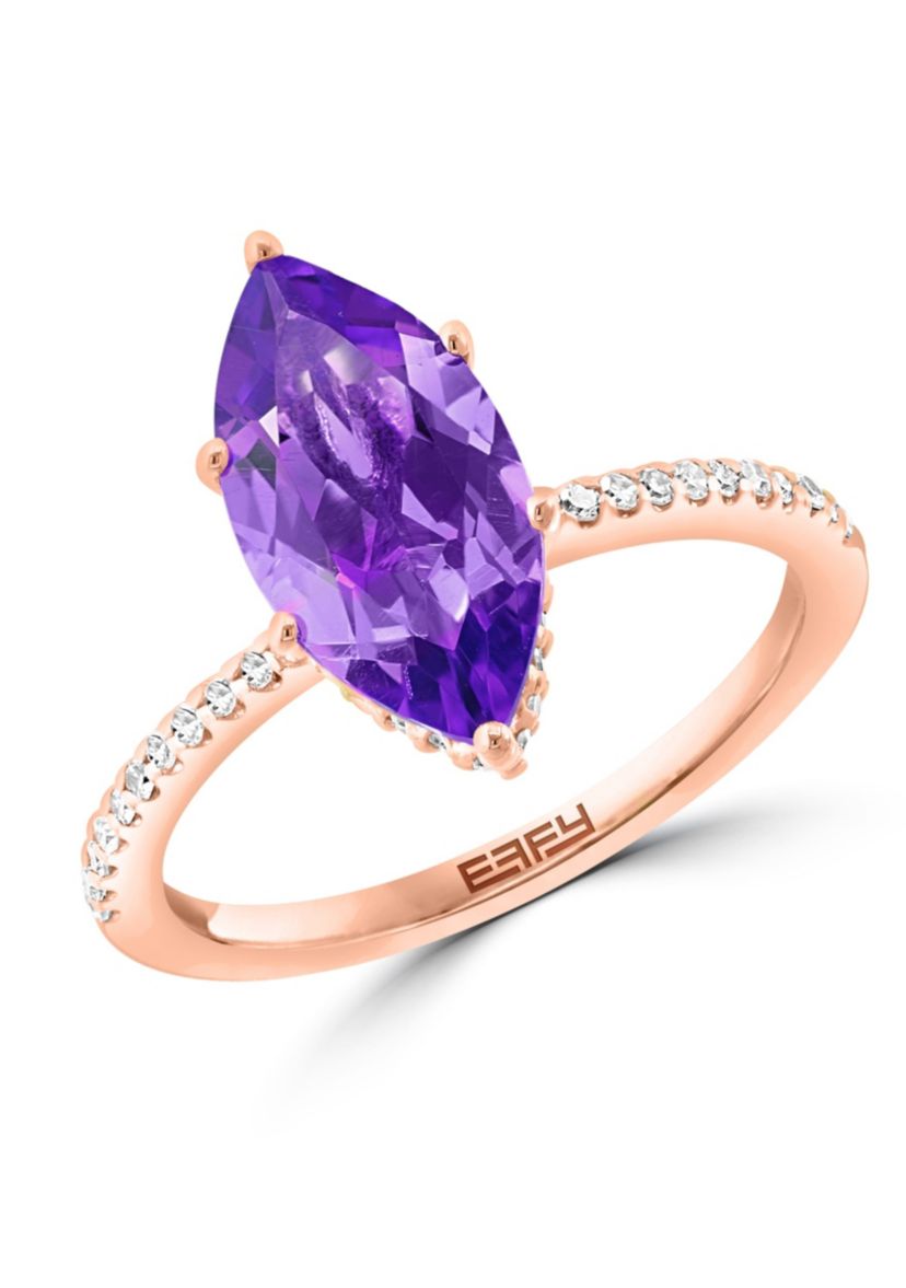 Diamond and Amethyst Ring in 14K Yellow Gold