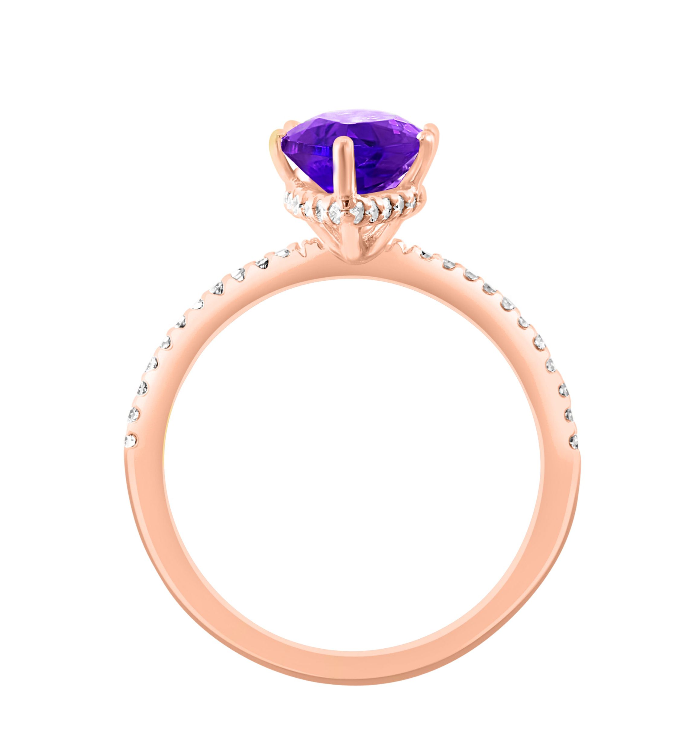 Diamond and Amethyst Ring in 14K Yellow Gold