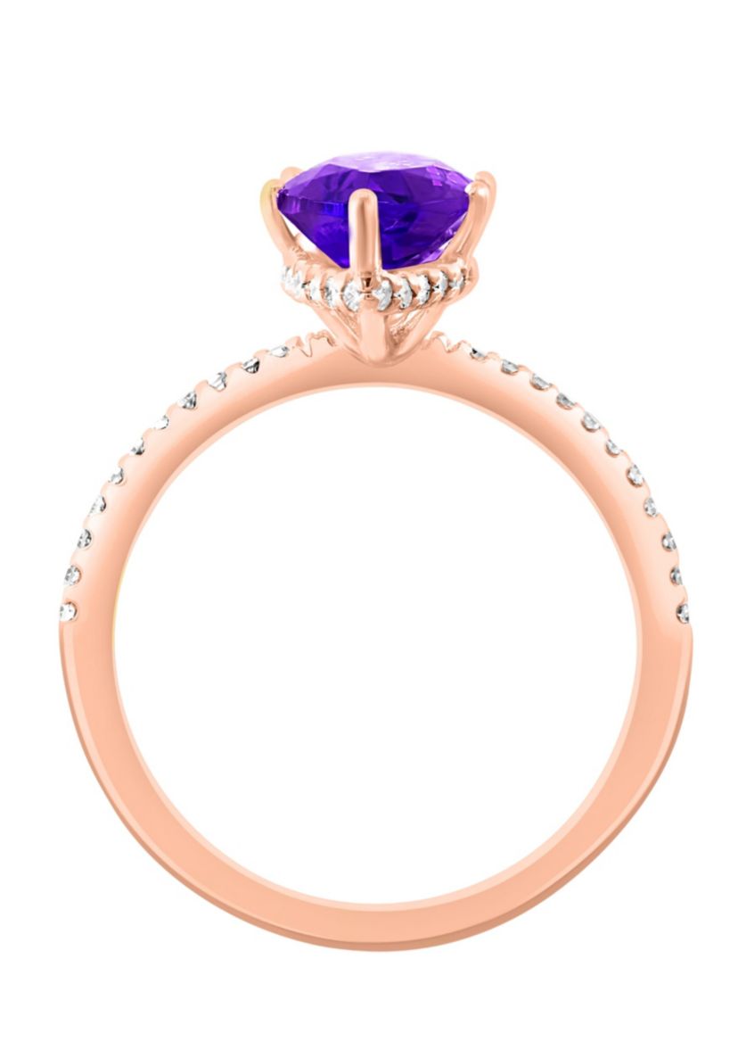 Diamond and Amethyst Ring in 14K Yellow Gold