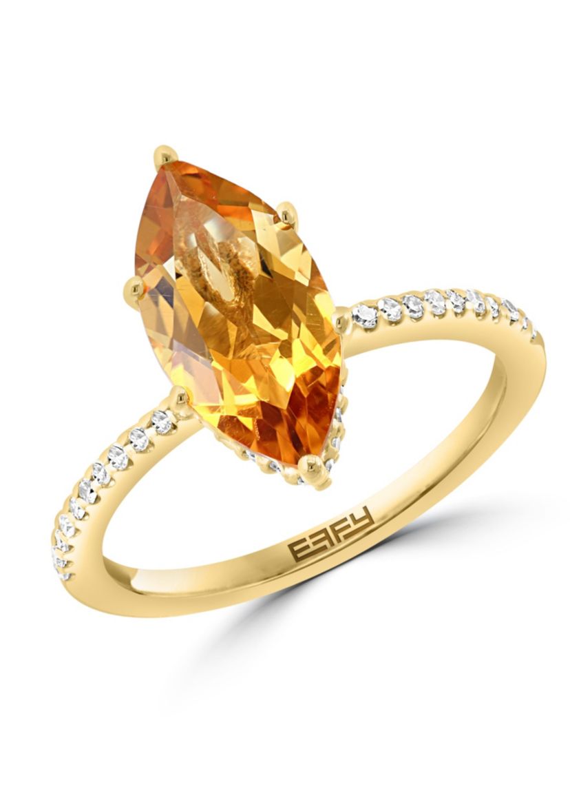 Diamond and Citrine Ring in 14K Yellow Gold