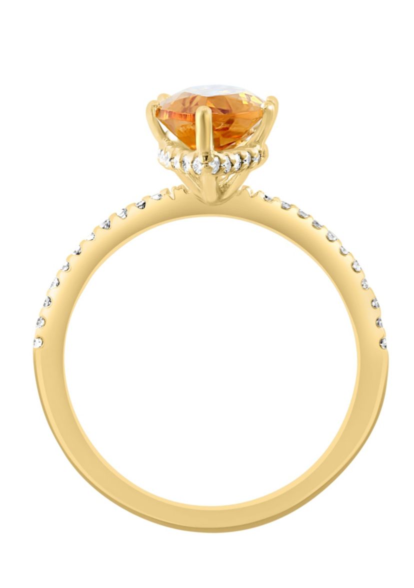 Diamond and Citrine Ring in 14K Yellow Gold