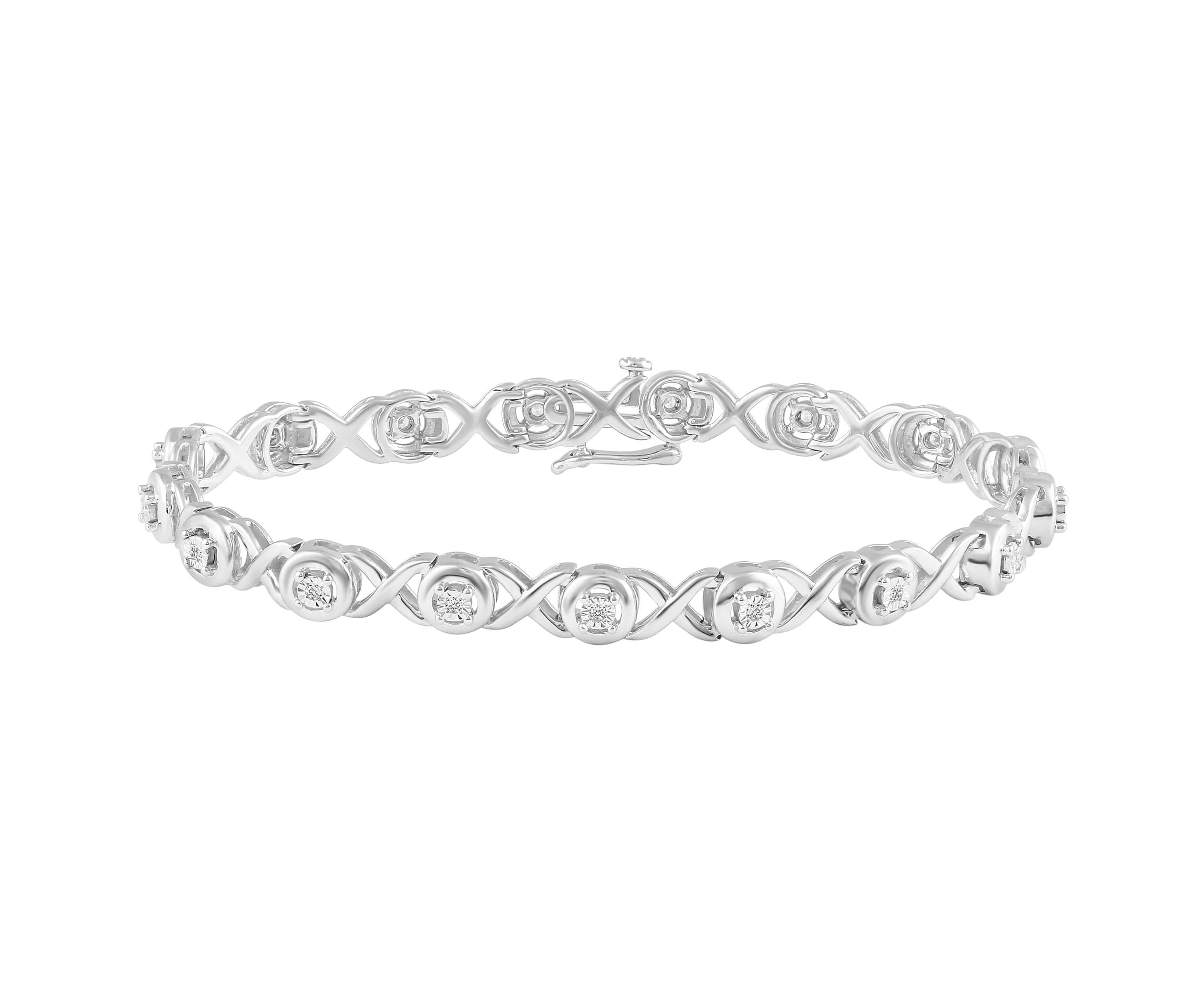 1/6Ctw Diamond XO Tennis Bracelet in 925 Sterling Silver Standard Length 7 Inches