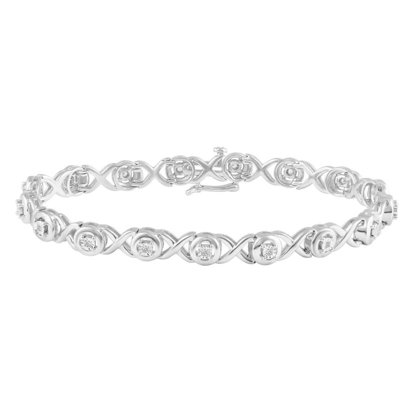 1/6Ctw Diamond XO Tennis Bracelet in 925 Sterling Silver Standard Length 7 Inches