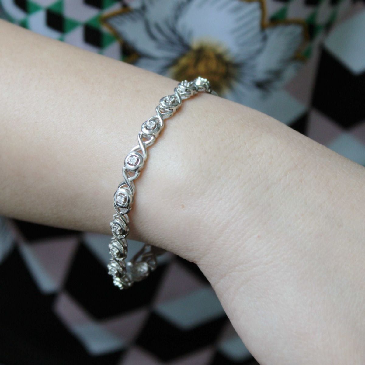 1/6Ctw Diamond XO Tennis Bracelet in 925 Sterling Silver Standard Length 7 Inches