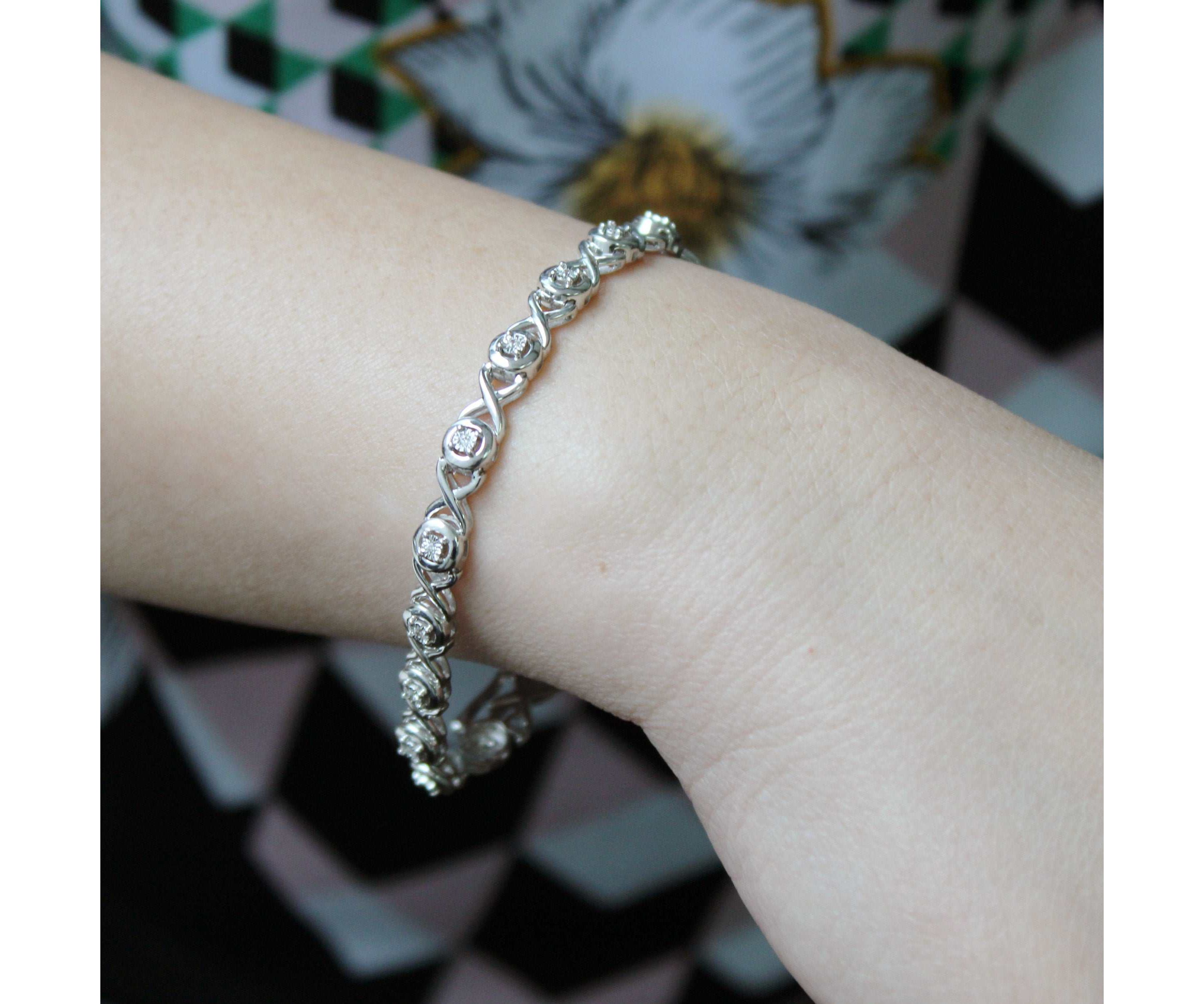 1/6Ctw Diamond XO Tennis Bracelet in 925 Sterling Silver Standard Length 7 Inches