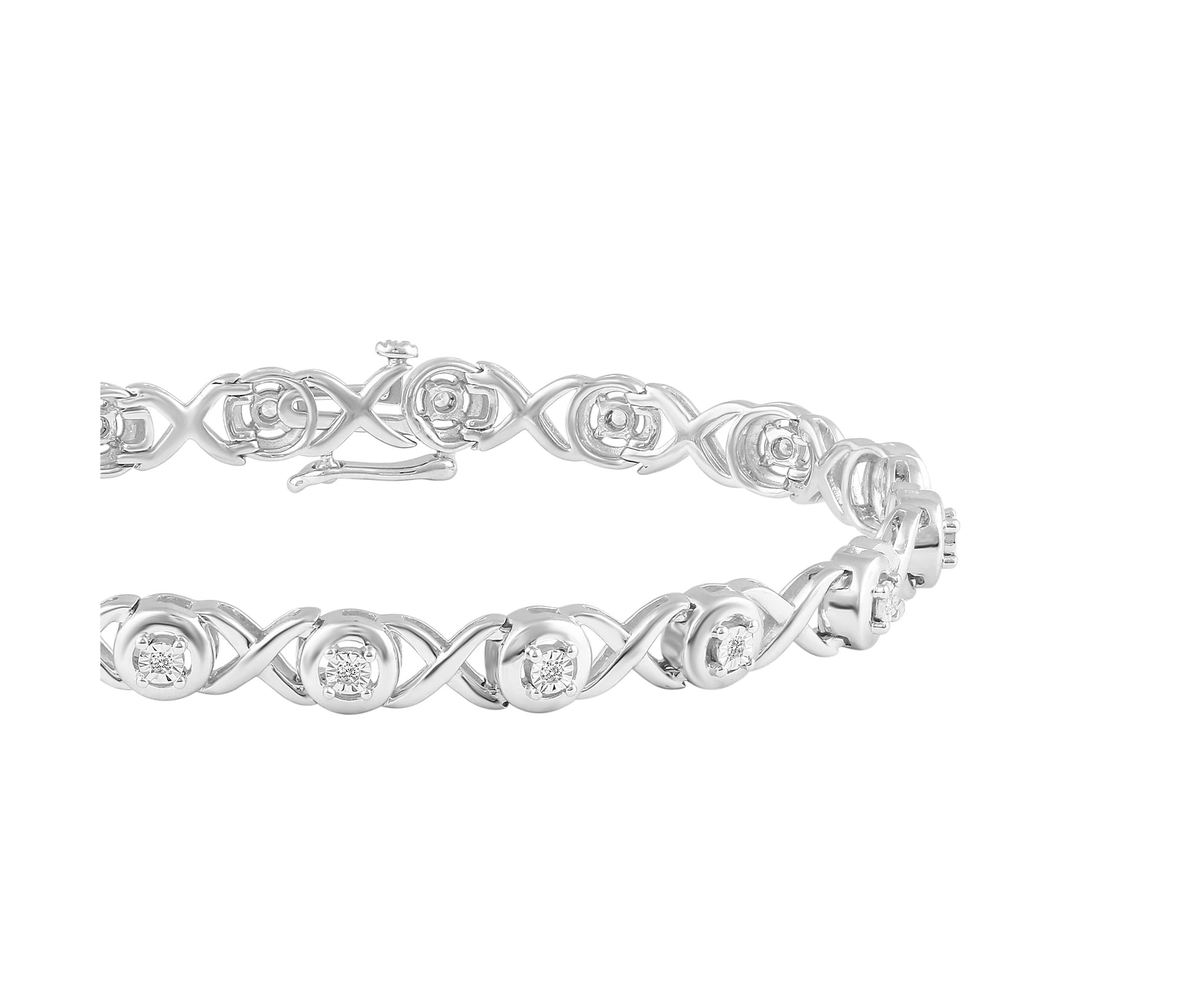 1/6Ctw Diamond XO Tennis Bracelet in 925 Sterling Silver Standard Length 7 Inches