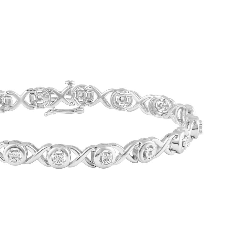 1/6Ctw Diamond XO Tennis Bracelet in 925 Sterling Silver Standard Length 7 Inches