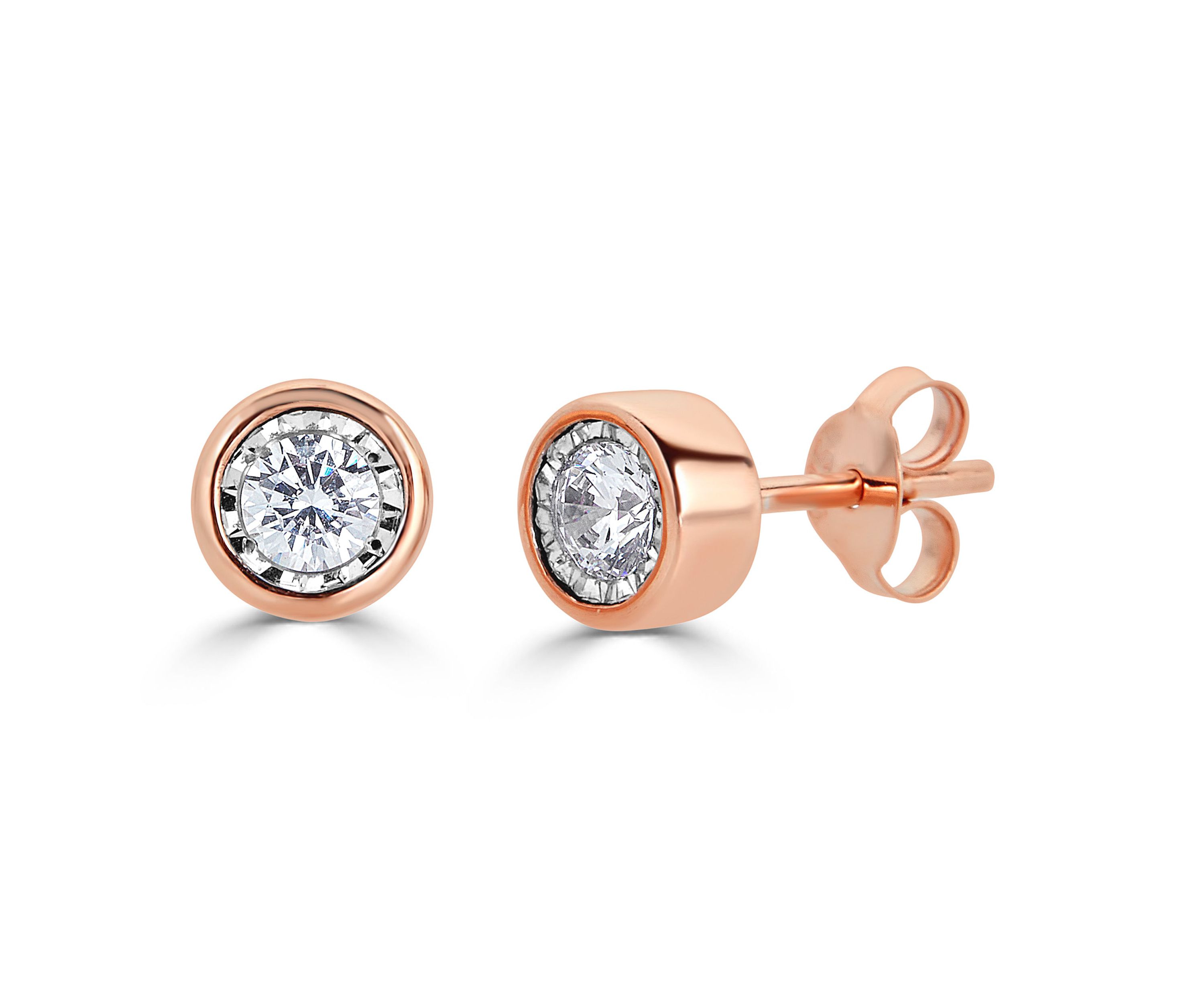 1/4CTW Bezel Diamond Stud Earring set in 14K Rose Gold